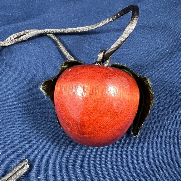 Handcrafted Wooden Apple Pendant Necklace With Velvet Rope - Unique Rustic Charm - Picture 4 of 4
